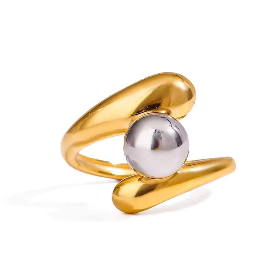 Sculpted Gold Ball Ring — 18K Plated Stainless Steel