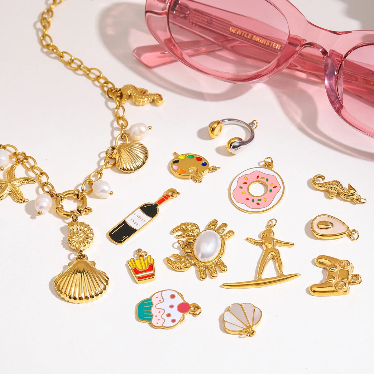 Zora Ocean Vacation 18K Gold Plated Stainless Steel Starfish Shell Pendant DIY Accessories Making Supplies for Necklace Bracelet