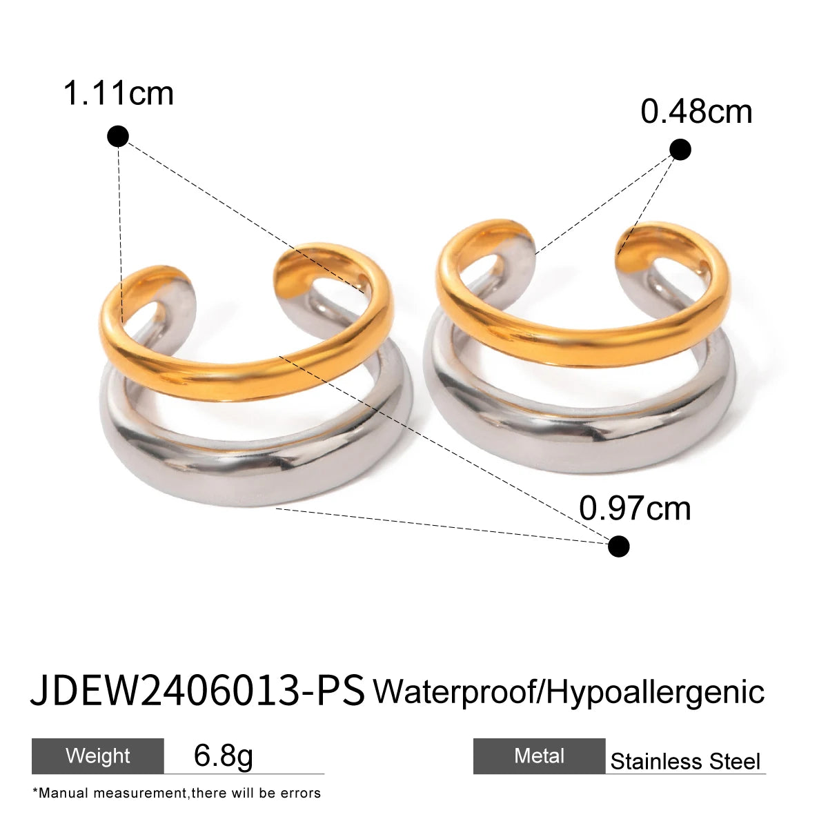 Creative 18K Gold Plated Stainless Steel Geometric Color Matching Ear Clip Series Women Waterproof Attractive Jewelry