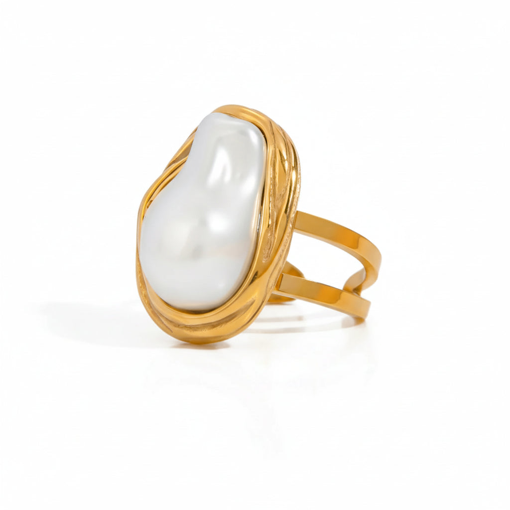 Pearl Open Ring – 18K Gold Plated Stainless Steel