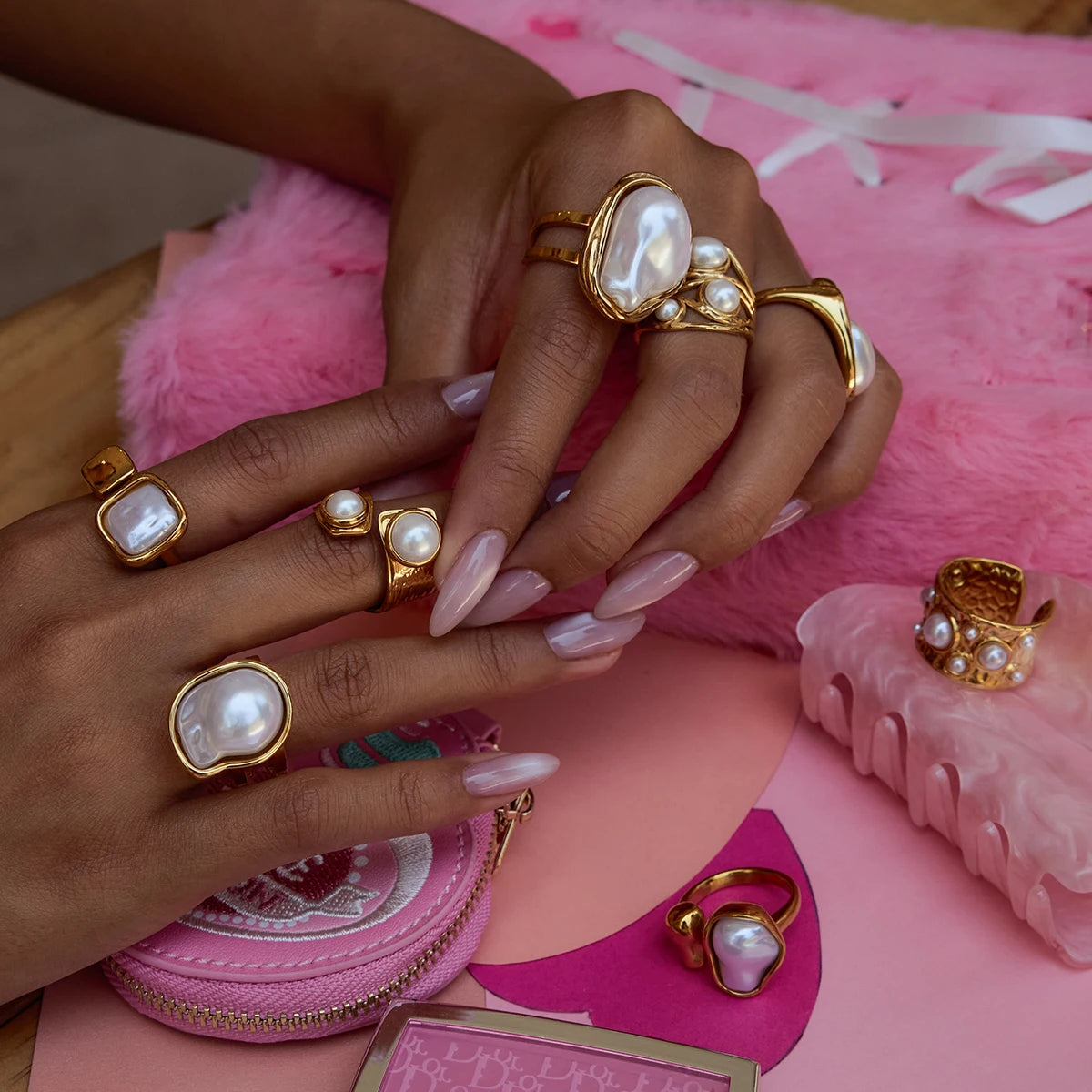 Pearl Open Ring – 18K Gold Plated Stainless Steel