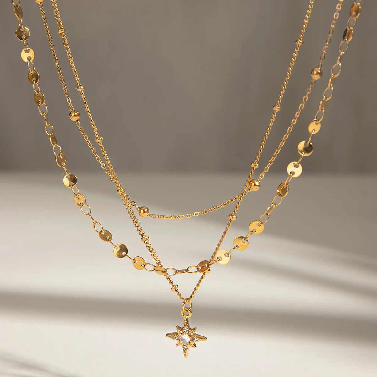 Layered Star Pendant Necklace – 18K Gold Plated Stainless Steel