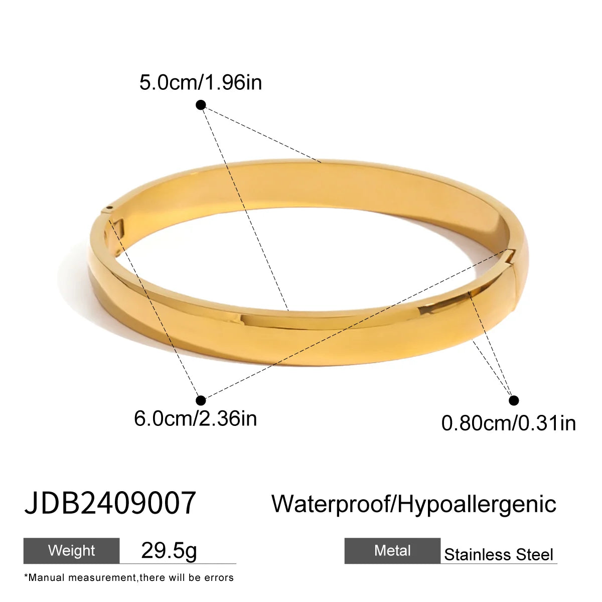 18k Gold Plated Smooth Steel Curved Square Smooth Buckle Bangle Cuff Bracelet Femme Waterproof Rust Proof Jewelry Bijoux