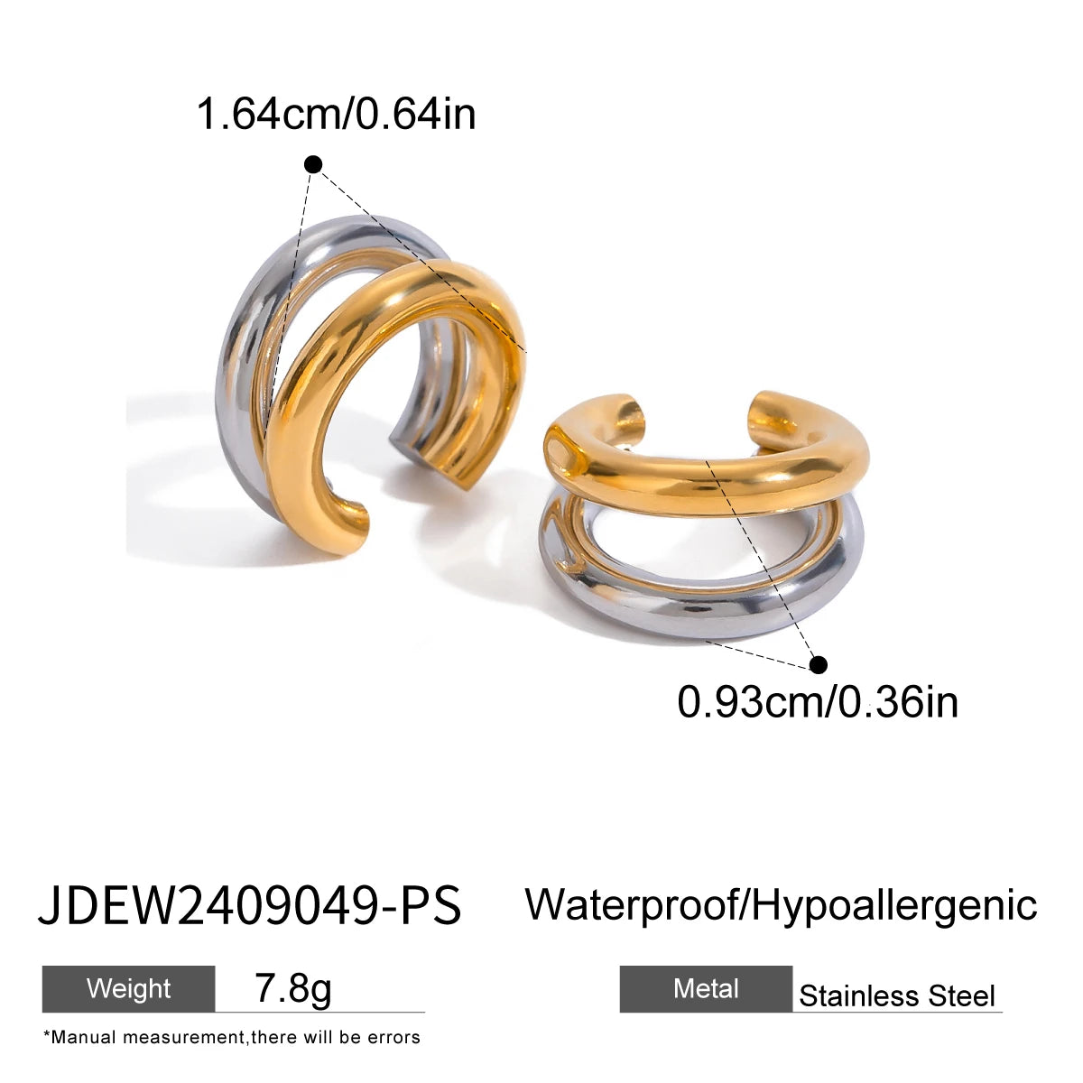Creative 18K Gold Plated Stainless Steel Geometric Color Matching Ear Clip Series Women Waterproof Attractive Jewelry