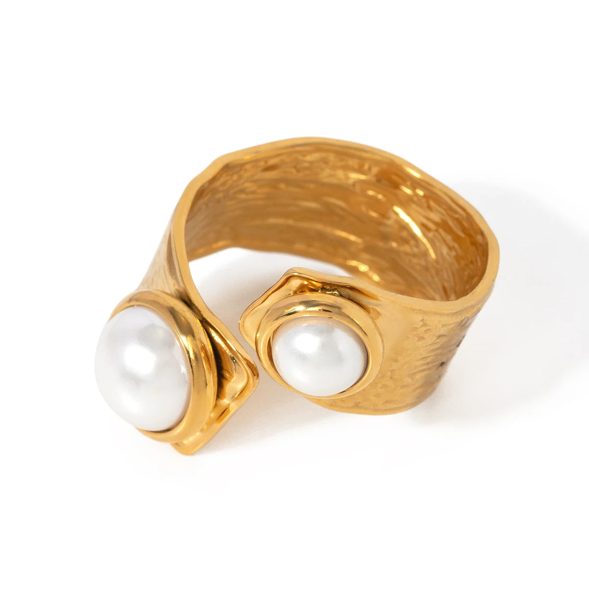 Pearl Twist Open Ring – 18K Gold Plated Stainless Steel