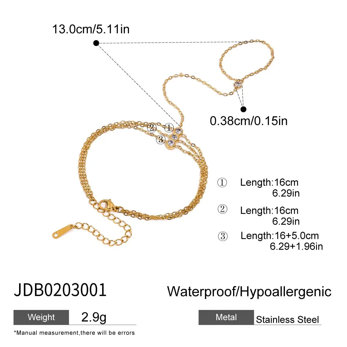 Zora Women's Stylish and Elegant Multi-layer Finger Bracelet 18K Gold-plated Stainless Steel Zircon Jewelry for Daily Wear