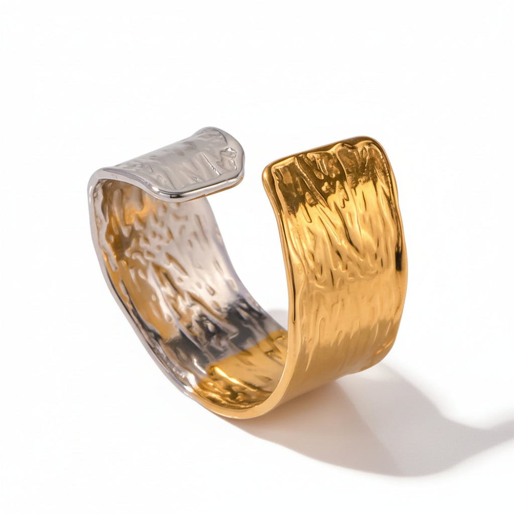 Double Line Irregular Open Ring – 18K Gold Plated Stainless Steel