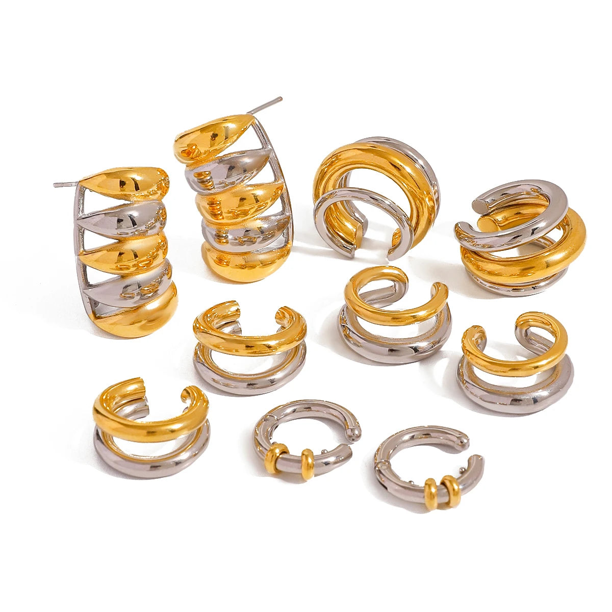 Creative 18K Gold Plated Stainless Steel Geometric Color Matching Ear Clip Series Women Waterproof Attractive Jewelry