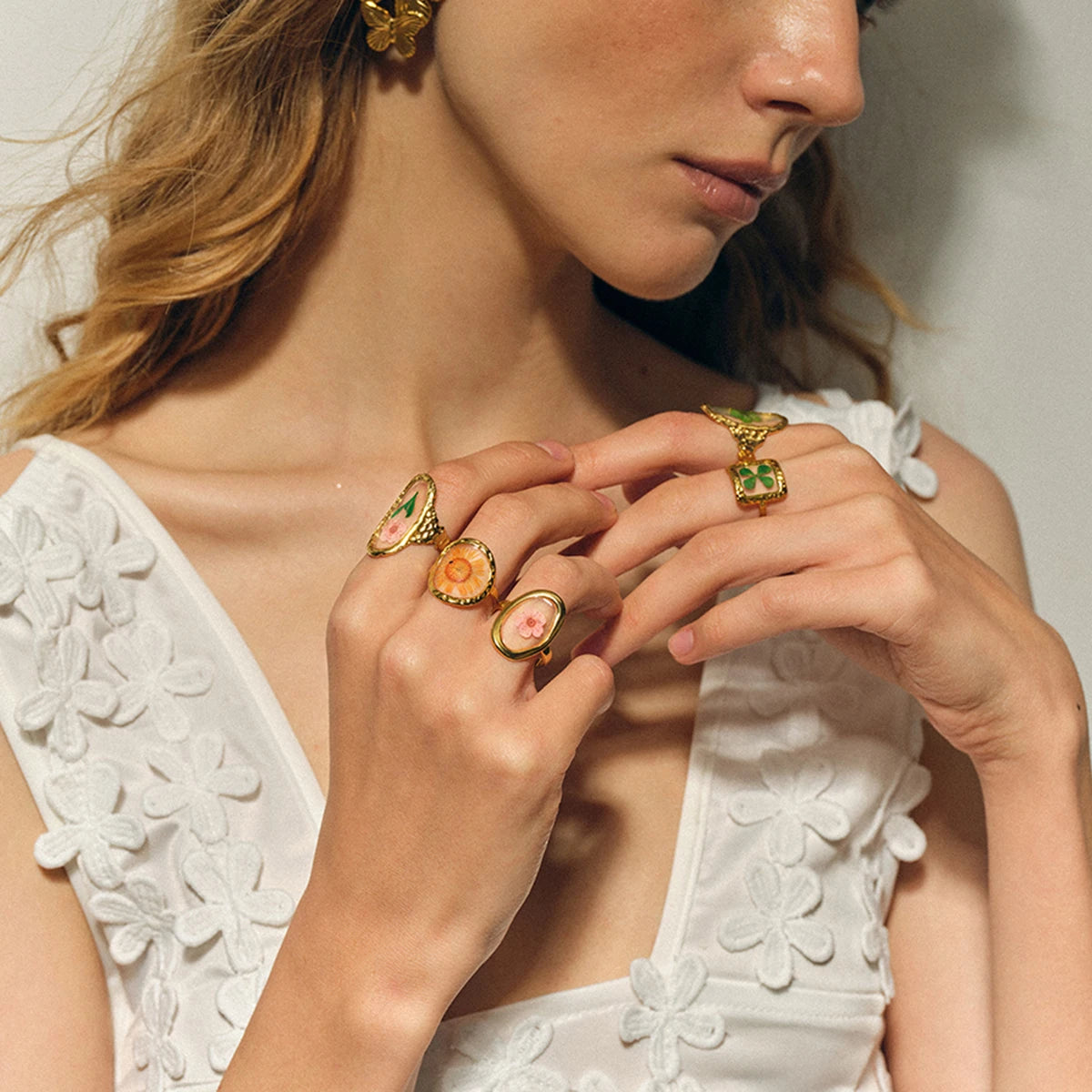 Pressed Flower Open Ring – 18K Gold Plated Stainless Steel