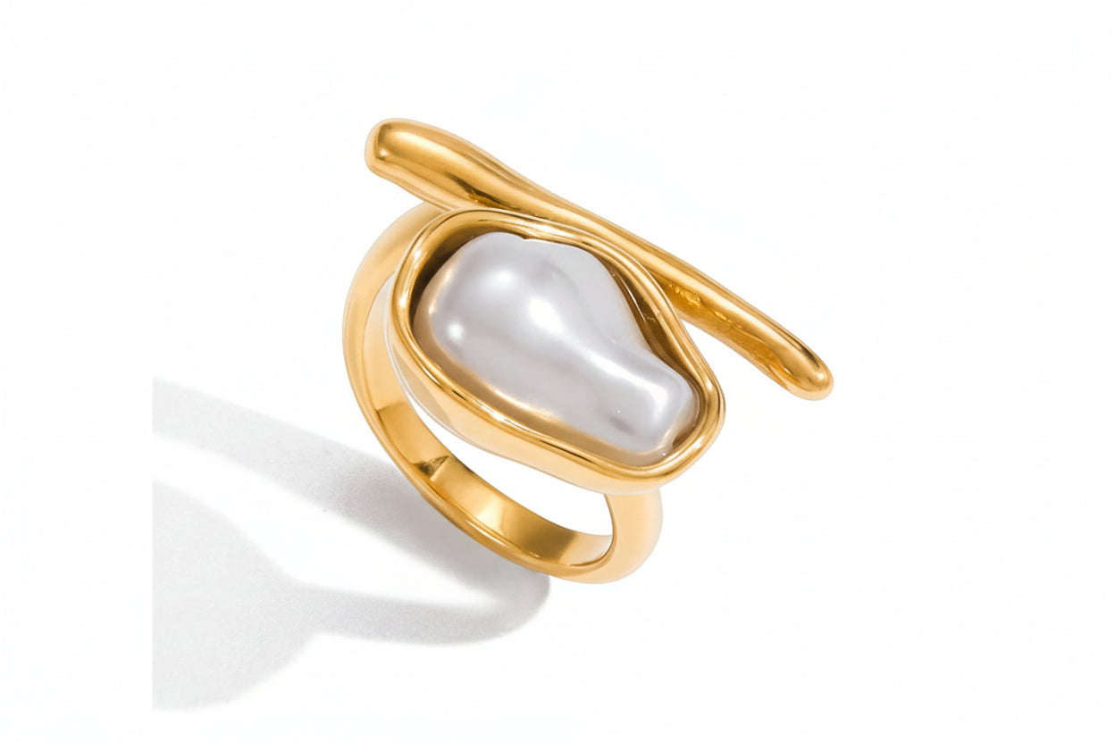 Pearl Open Ring – 18K Gold Plated Stainless Steel