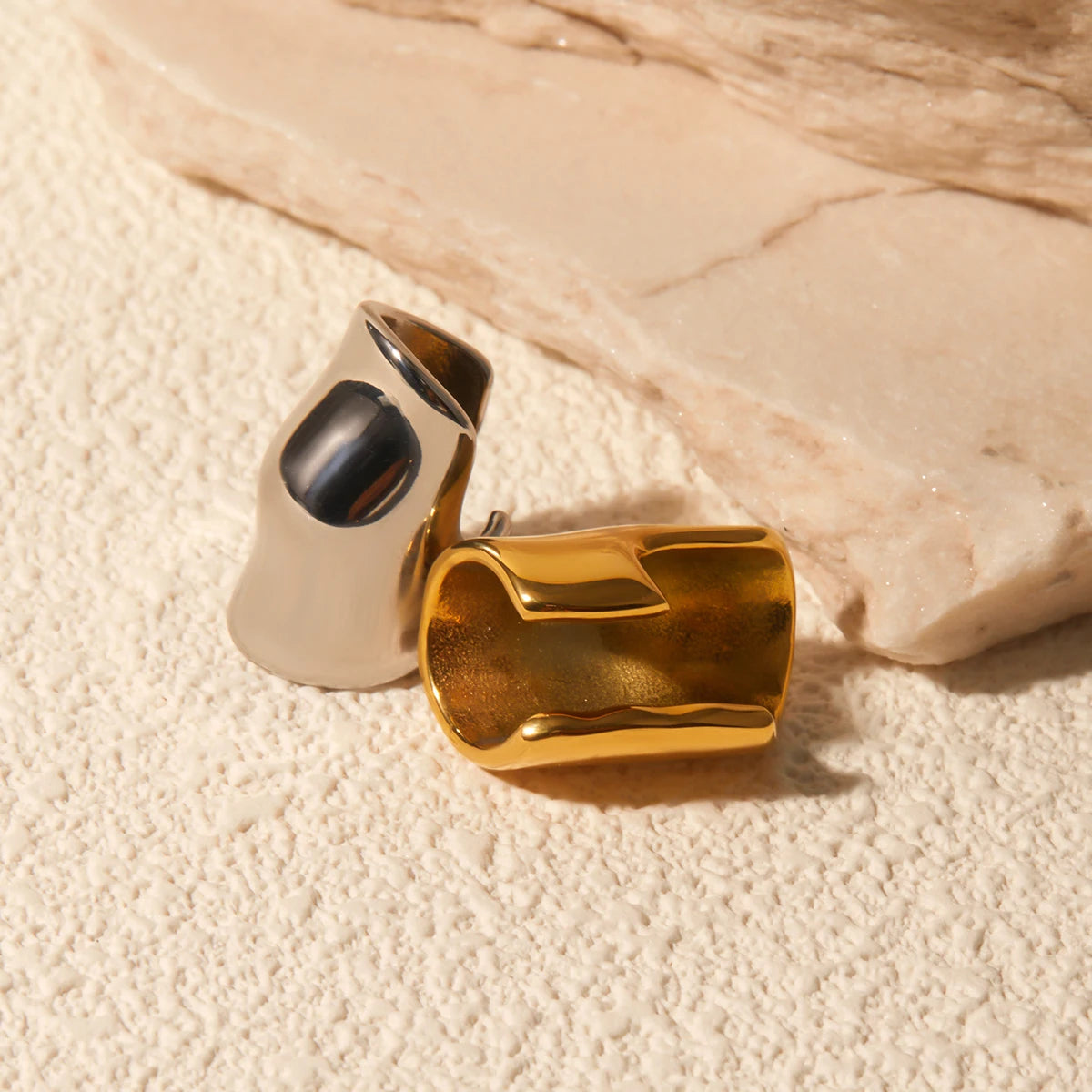 Irregular Sculptural Ear Clips – 18K Gold Plated Stainless Steel