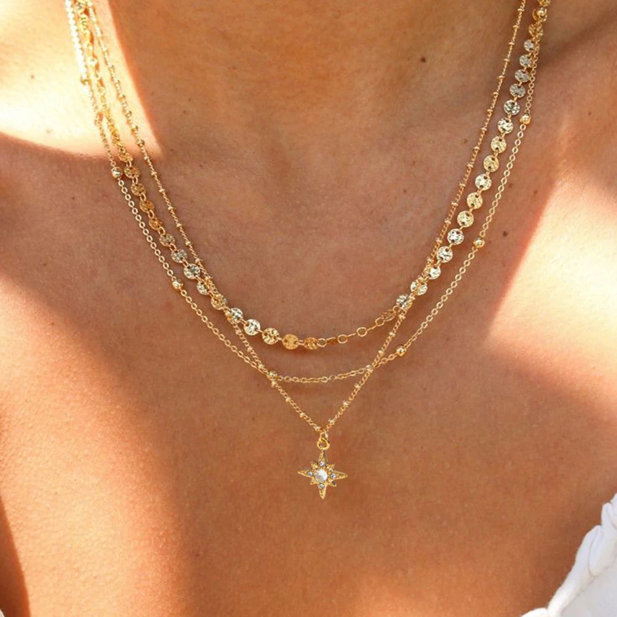 Layered Star Pendant Necklace – 18K Gold Plated Stainless Steel