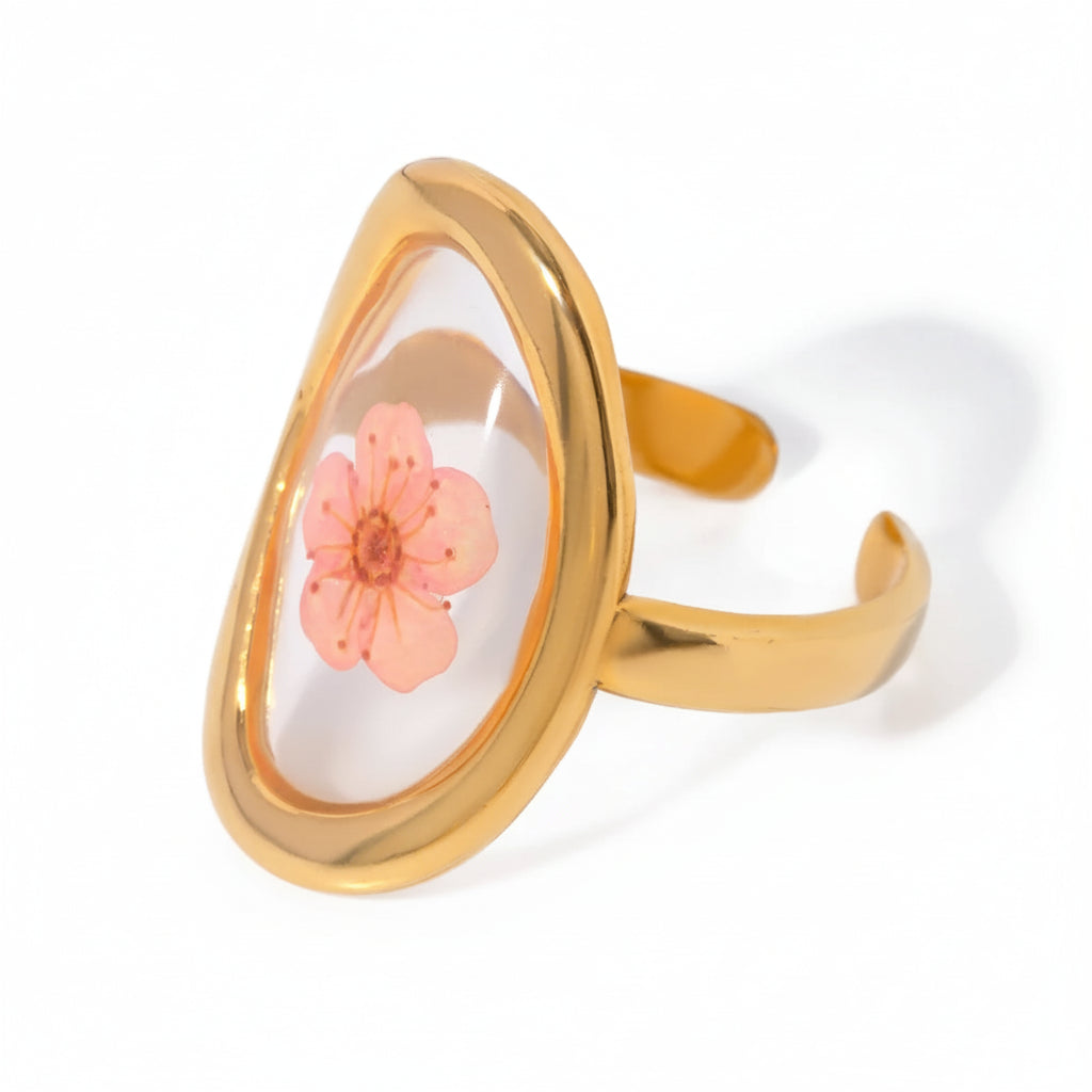 Pressed Flower Open Ring – 18K Gold Plated Stainless Steel