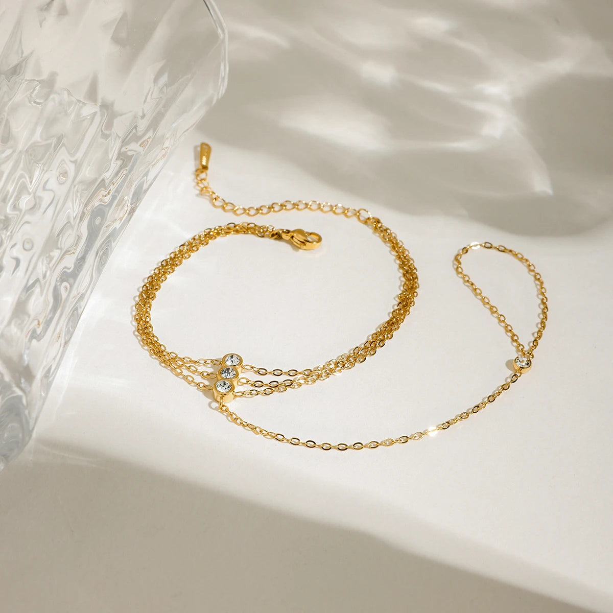 Zora Women's Stylish and Elegant Multi-layer Finger Bracelet 18K Gold-plated Stainless Steel Zircon Jewelry for Daily Wear