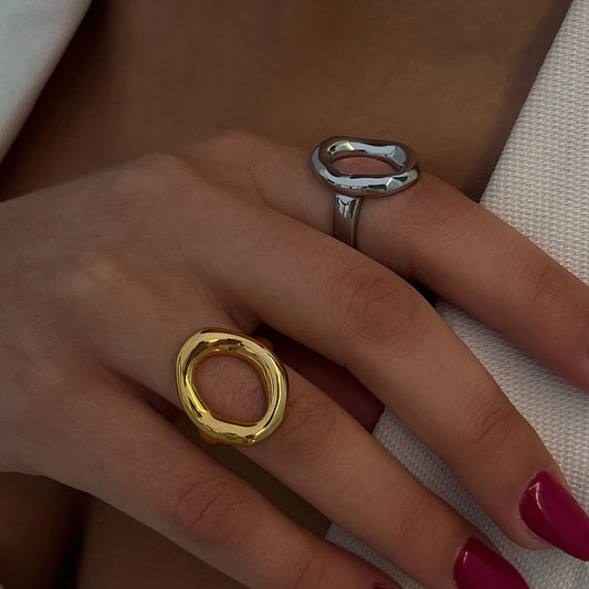 Oval Hollow Ring - 18K Gold Plated Stainless Steel