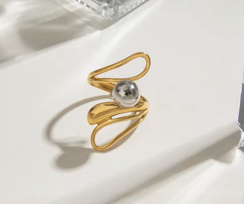 Sculpted Gold Ball Ring — 18K Plated Stainless Steel