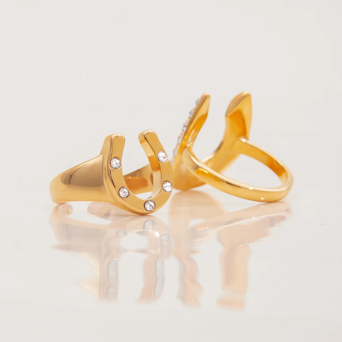 Zora Classic All-match Horseshoe U-shaped Open Ring with Rhinestones 18K Gold-plated Stainless Steel Waterproof Female Jewelry