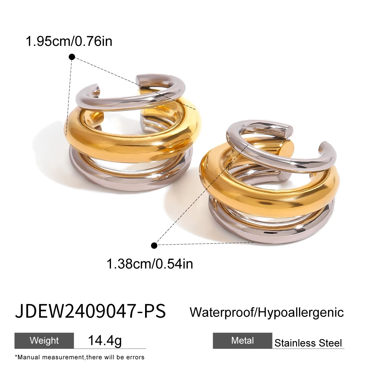 Creative 18K Gold Plated Stainless Steel Geometric Color Matching Ear Clip Series Women Waterproof Attractive Jewelry