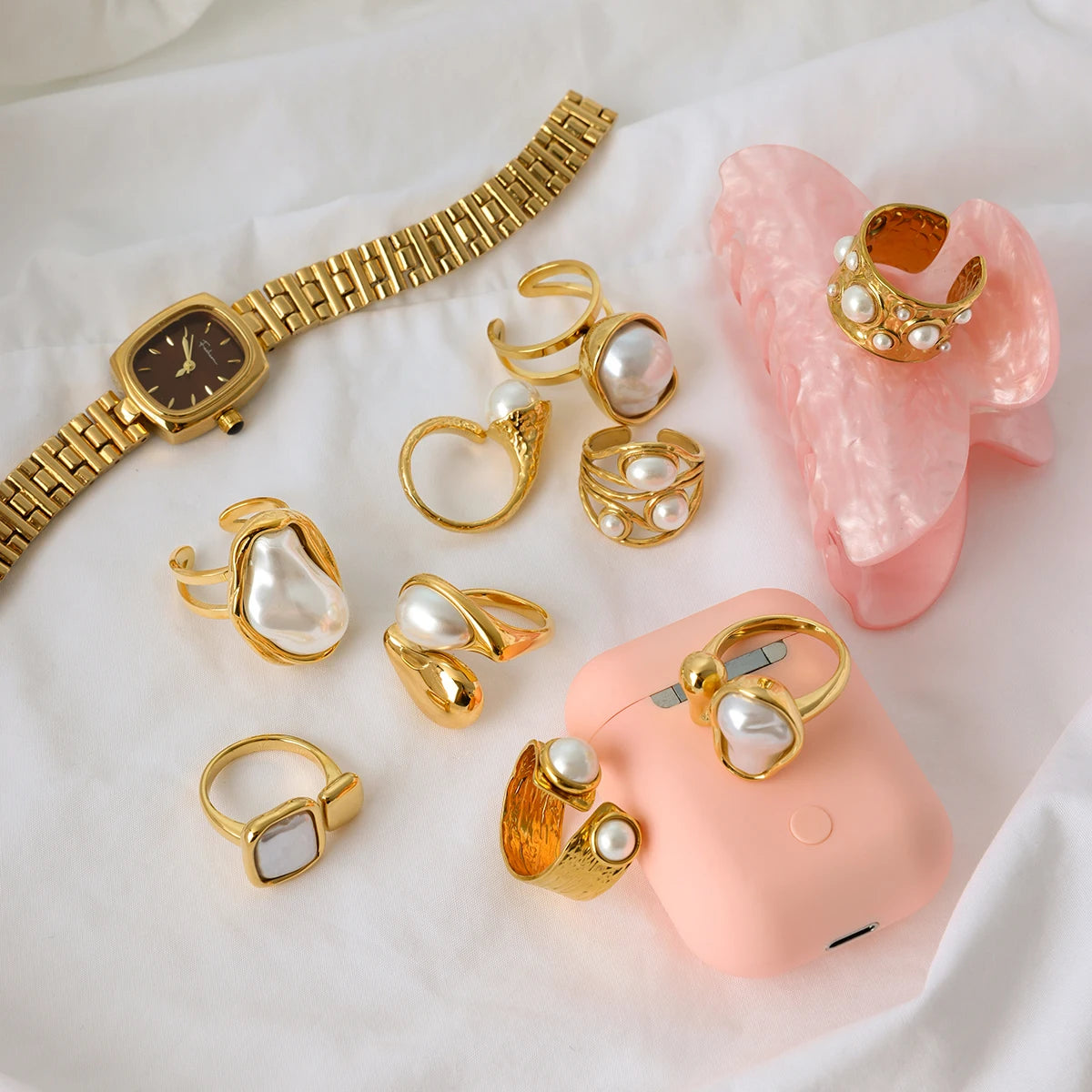 Pearl Open Ring – 18K Gold Plated Stainless Steel