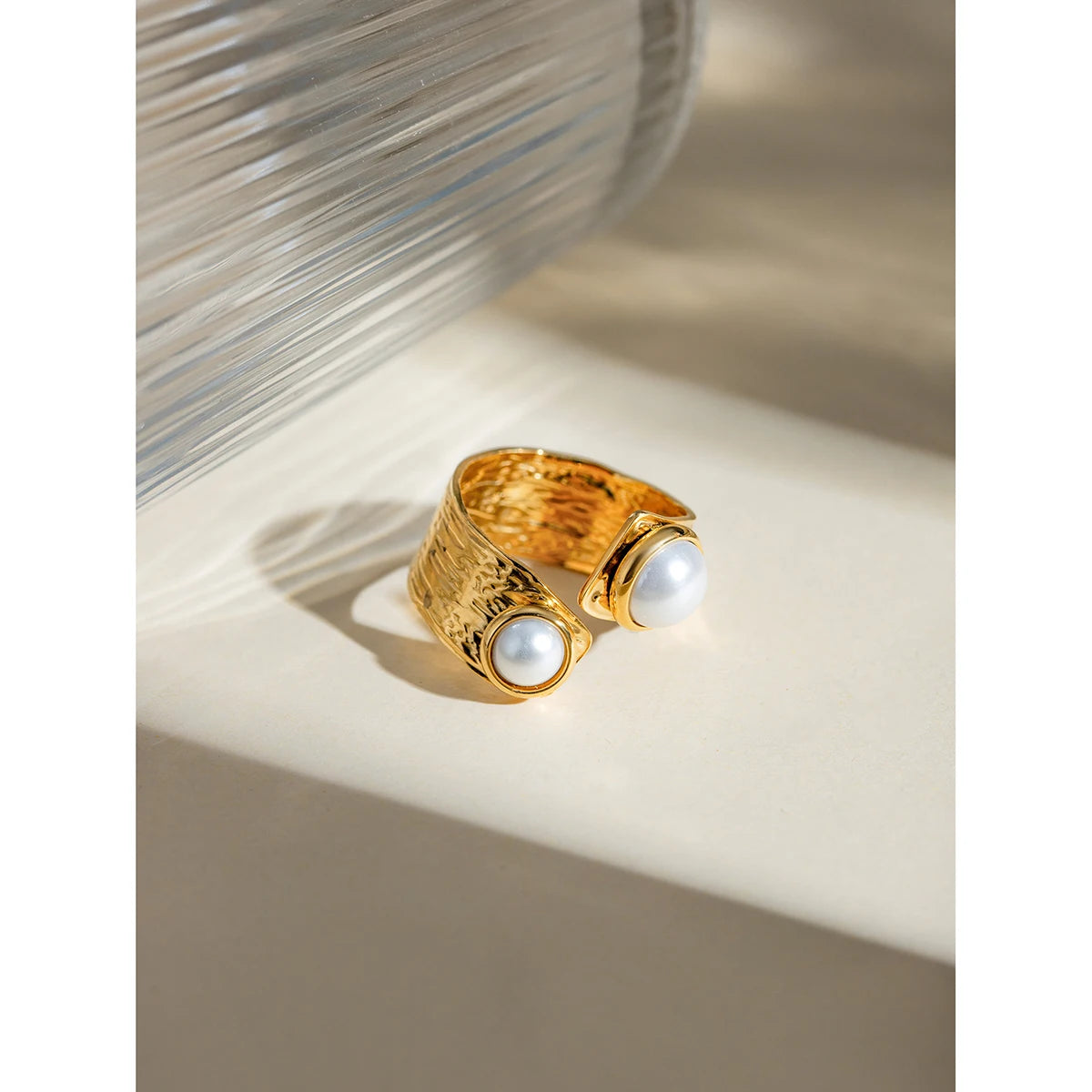 Pearl Twist Open Ring – 18K Gold Plated Stainless Steel