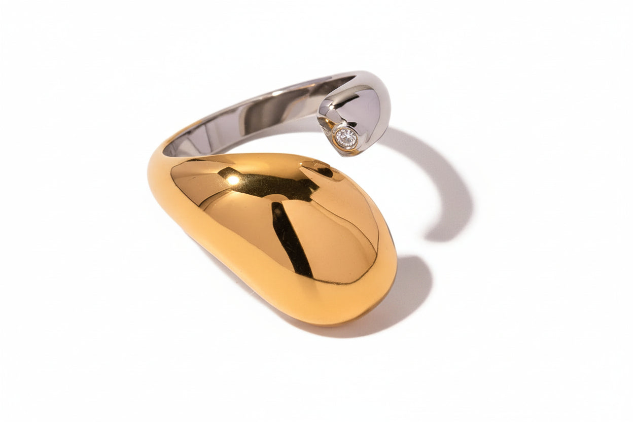 Double Line Irregular Open Ring – 18K Gold Plated Stainless Steel