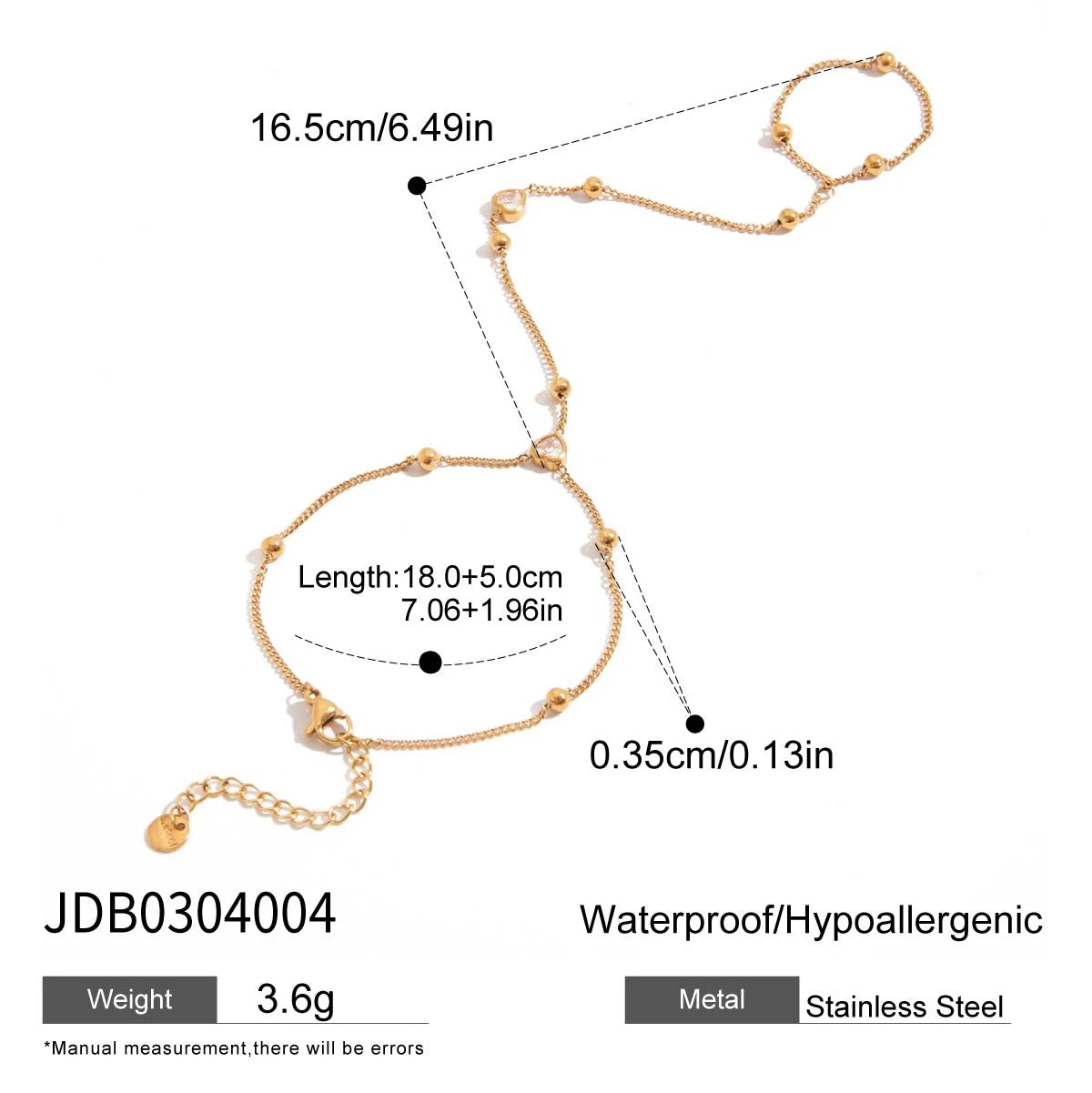 Zora Women's Stylish and Elegant Multi-layer Finger Bracelet 18K Gold-plated Stainless Steel Zircon Jewelry for Daily Wear