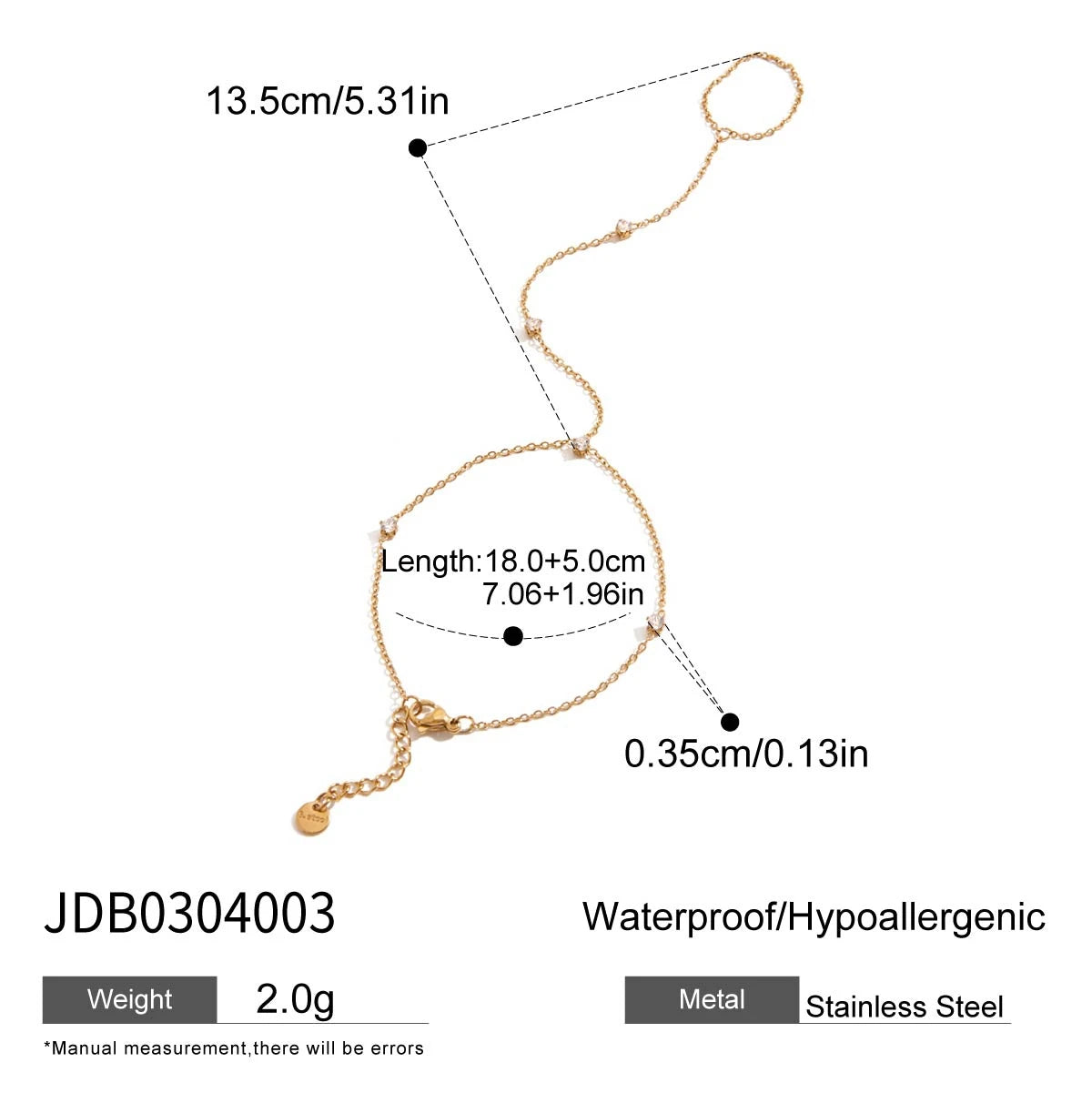 Zora Women's Stylish and Elegant Multi-layer Finger Bracelet 18K Gold-plated Stainless Steel Zircon Jewelry for Daily Wear