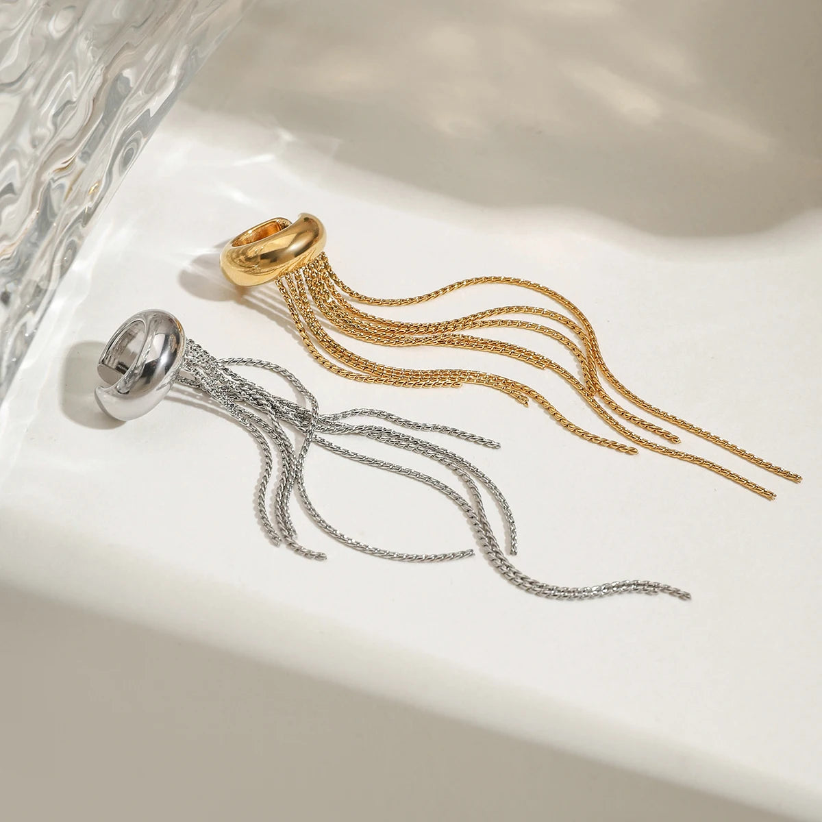 Single Tassel Ear Clips – 18K Gold Plated Stainless Steel