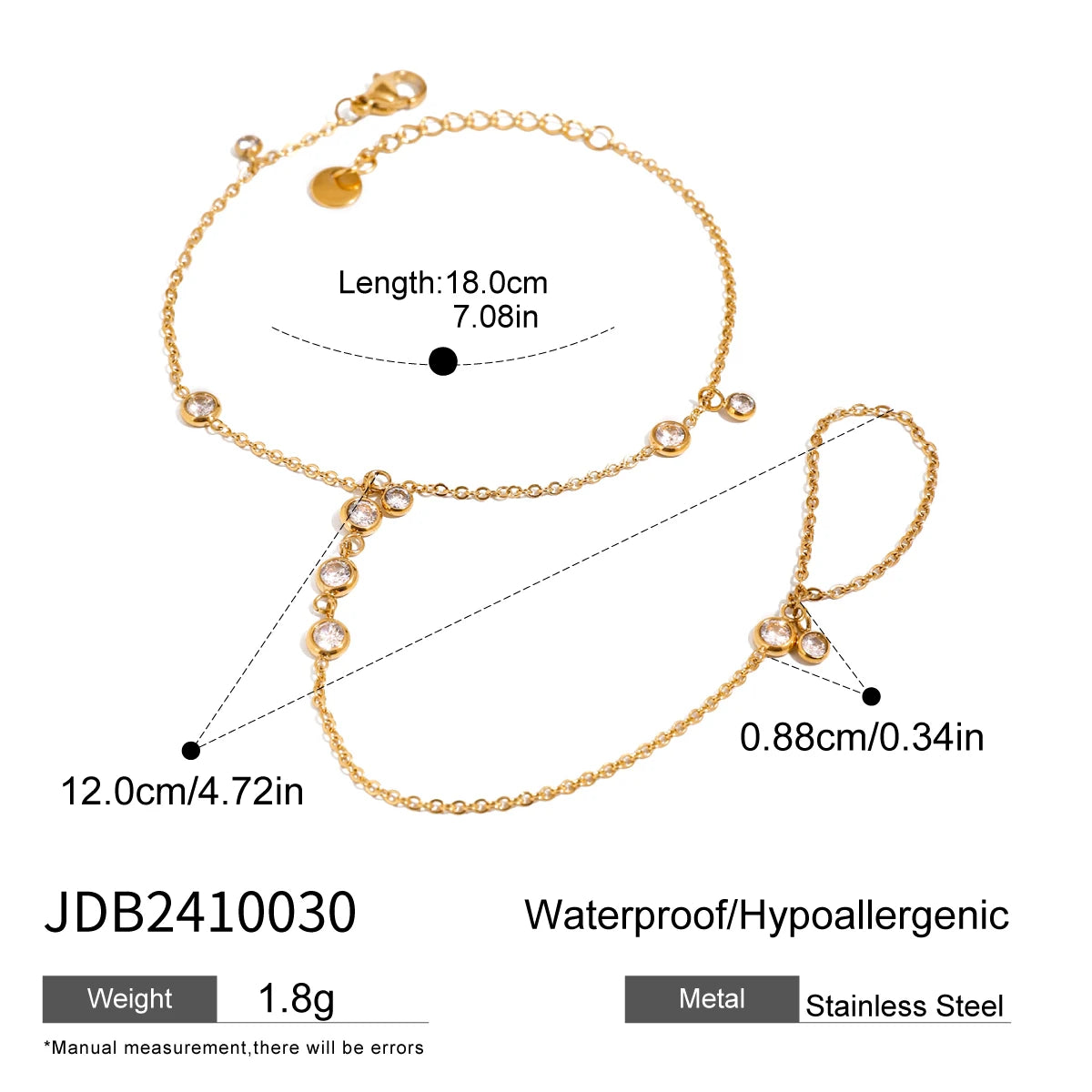 Zora Women's Stylish and Elegant Multi-layer Finger Bracelet 18K Gold-plated Stainless Steel Zircon Jewelry for Daily Wear