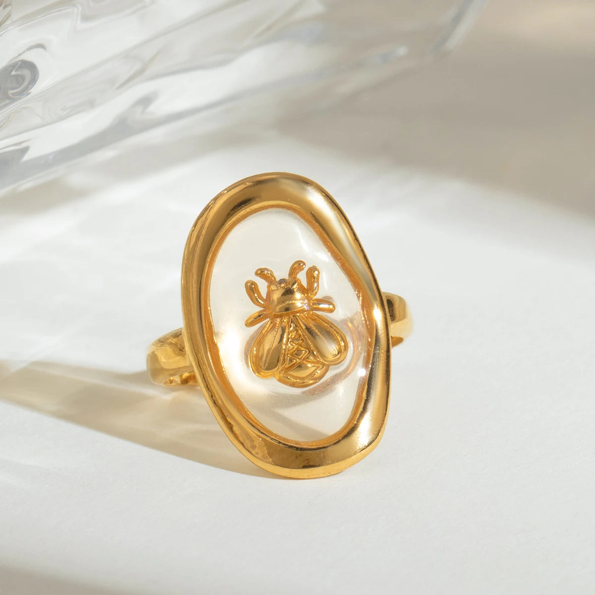 Oval Bee Open Ring – 18K Gold Plated Stainless Steel