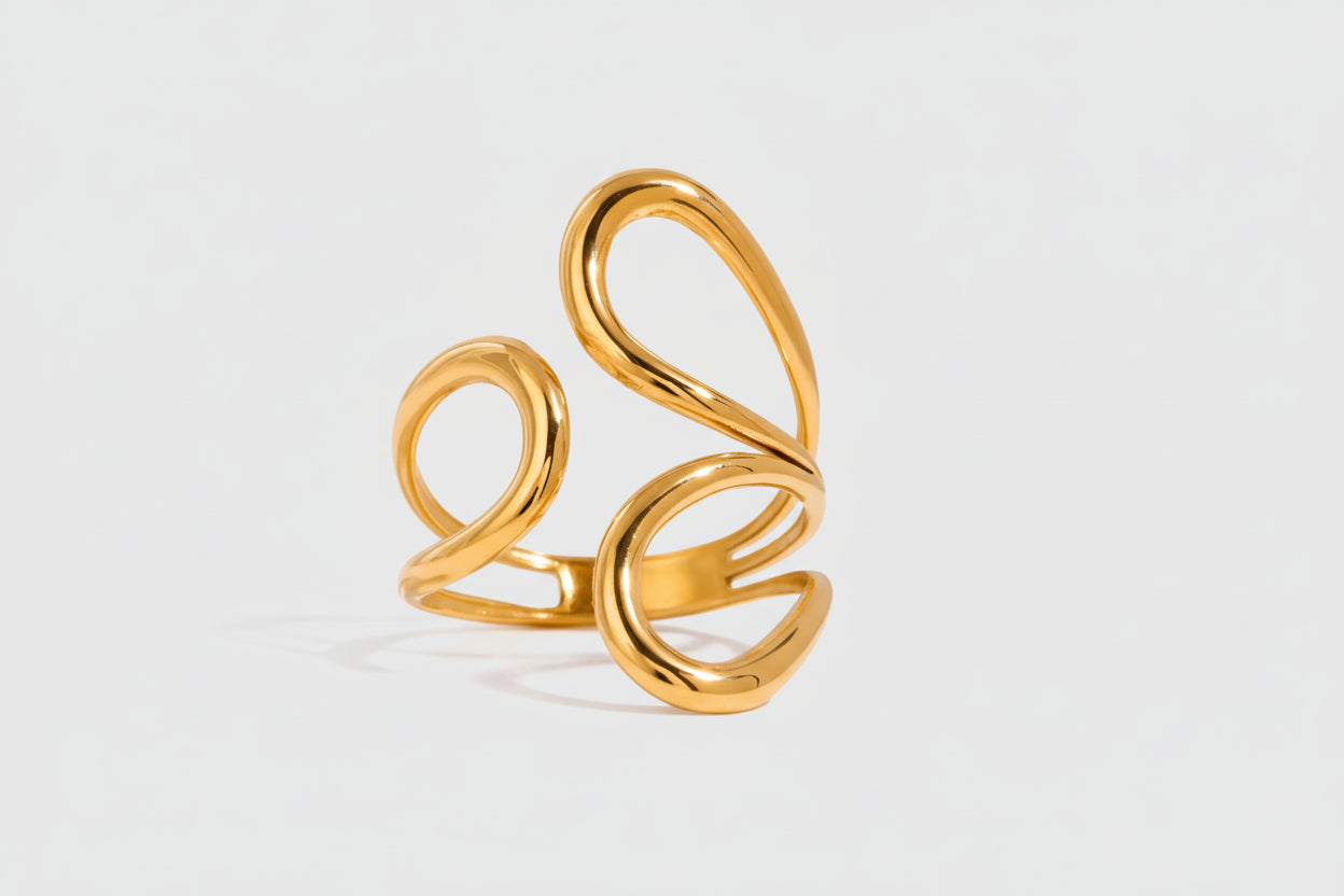 Irregular Winding Open Ring - 18K Plated Stainless Steel