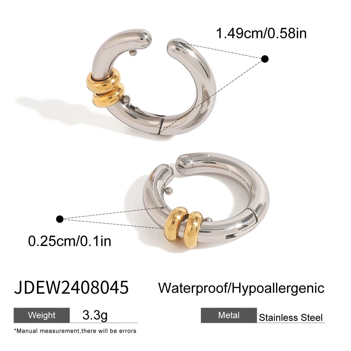 Creative 18K Gold Plated Stainless Steel Geometric Color Matching Ear Clip Series Women Waterproof Attractive Jewelry