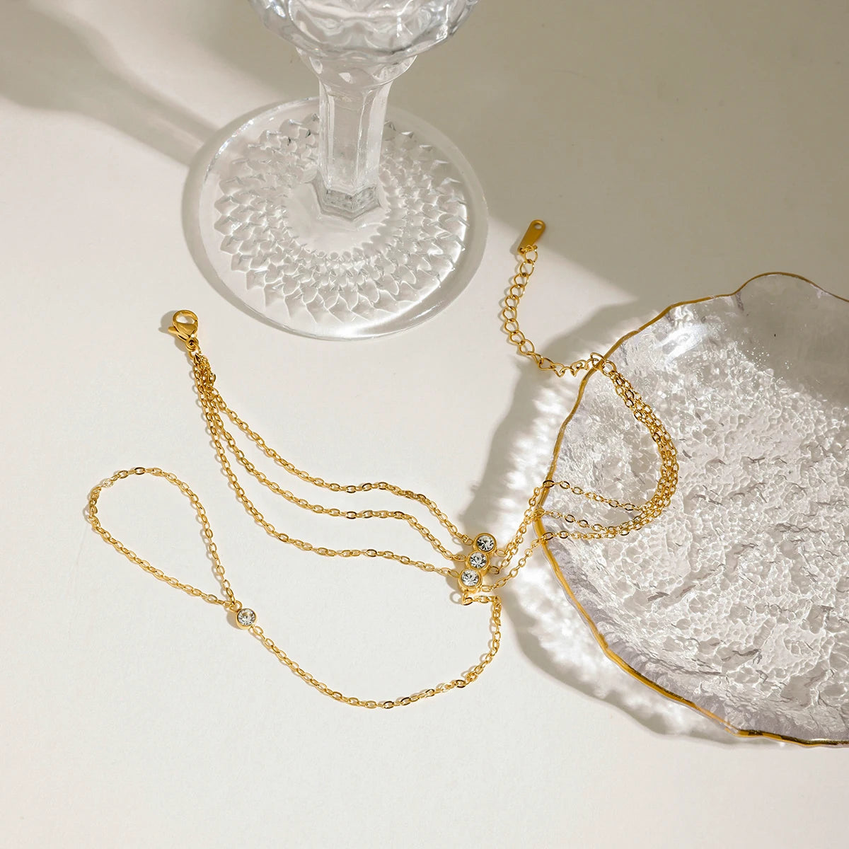 Zora Women's Stylish and Elegant Multi-layer Finger Bracelet 18K Gold-plated Stainless Steel Zircon Jewelry for Daily Wear