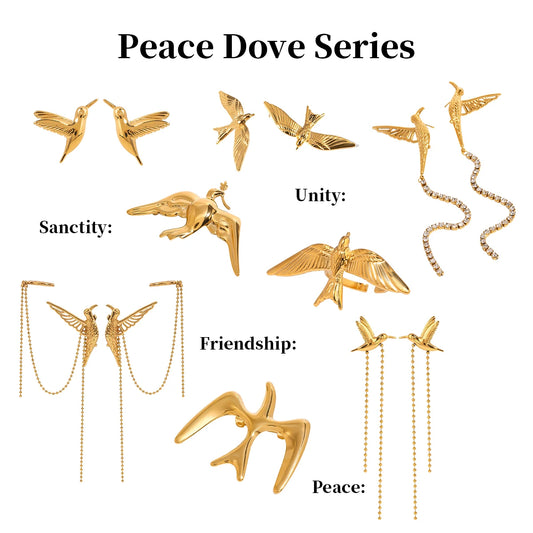 Peace Dove Retro Bird Tassel Earrings Brooch 18K PVD Plated Women Stainless Steel Anti Allergic Rust Proof Stylish Jewelry