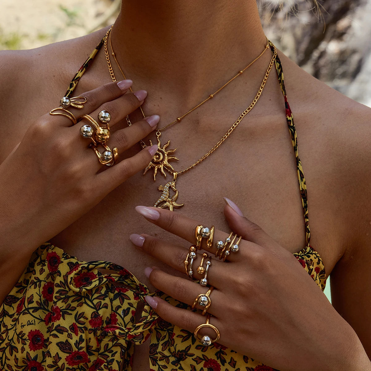 Sculpted Gold Ball Ring — 18K Plated Stainless Steel