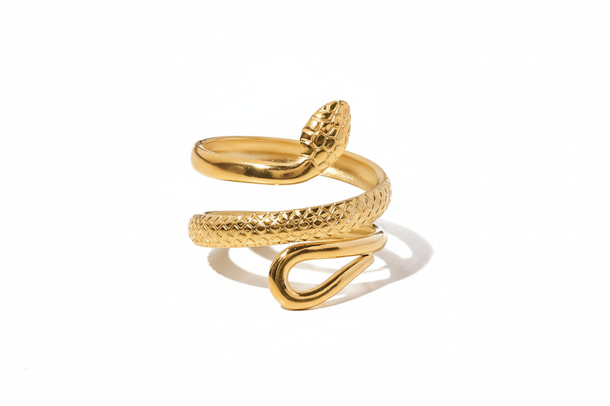 Creativity 18K Gold Plated Stainless Steel Serpentine Snake Shaped Series Open Ring Women Anti Allergic Charm Daily Jewelry