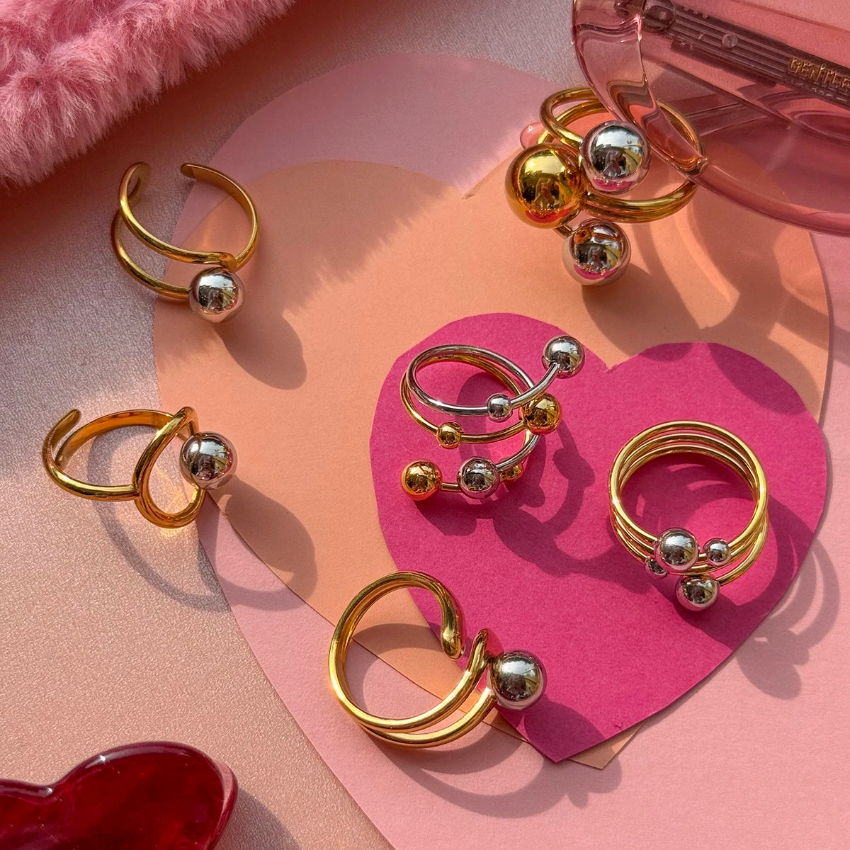 Sculpted Gold Ball Ring — 18K Plated Stainless Steel