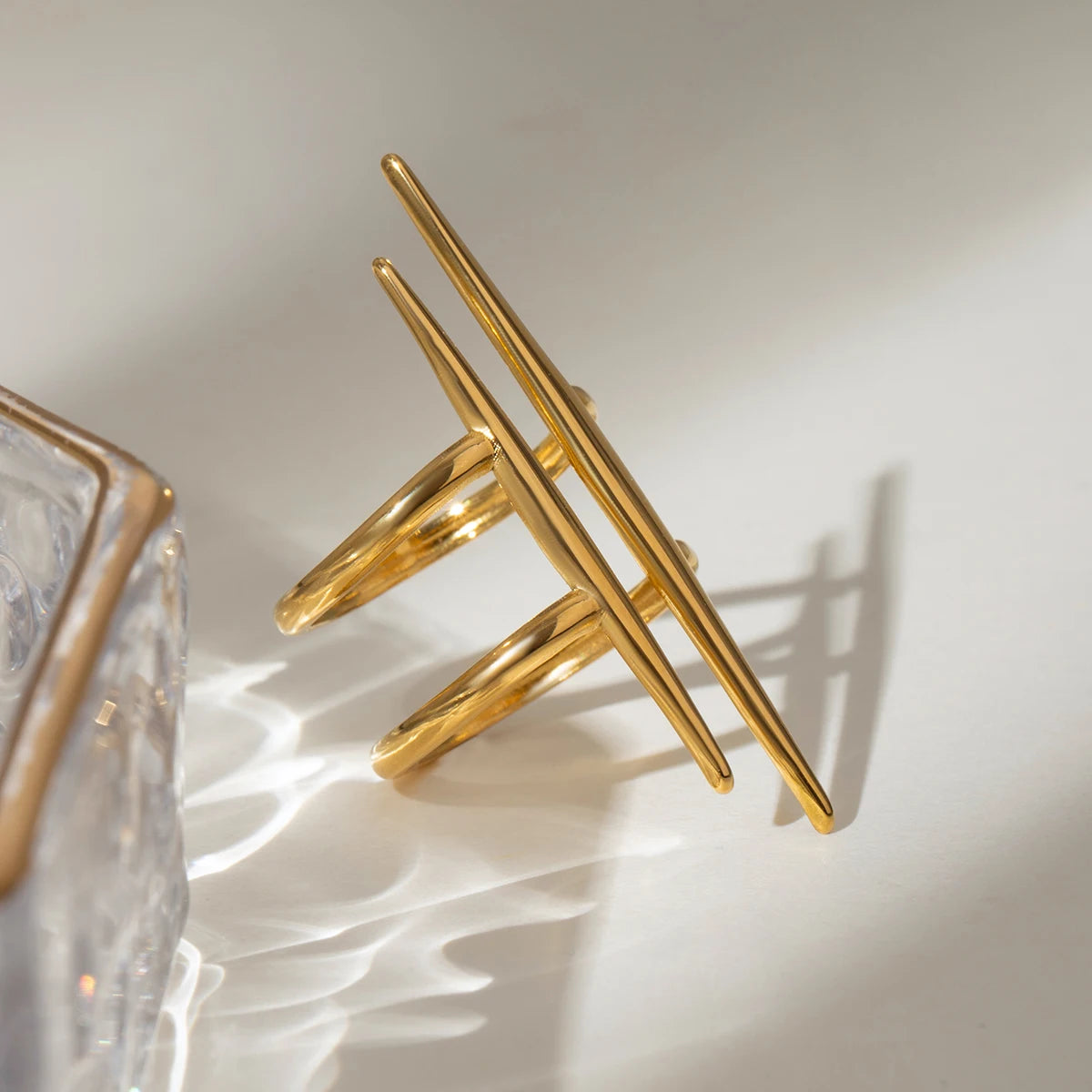 Parallel Double Line Open Ring – 18K Gold Plated Stainless Steel