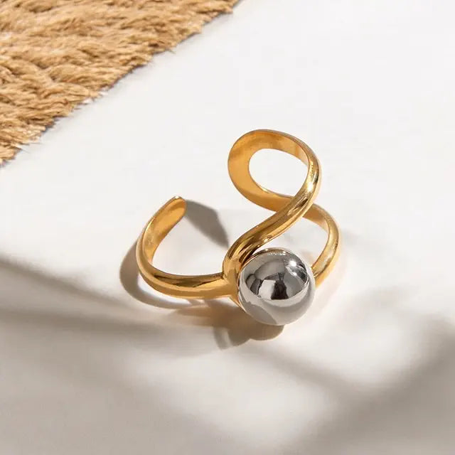 Sculpted Gold Ball Ring — 18K Plated Stainless Steel